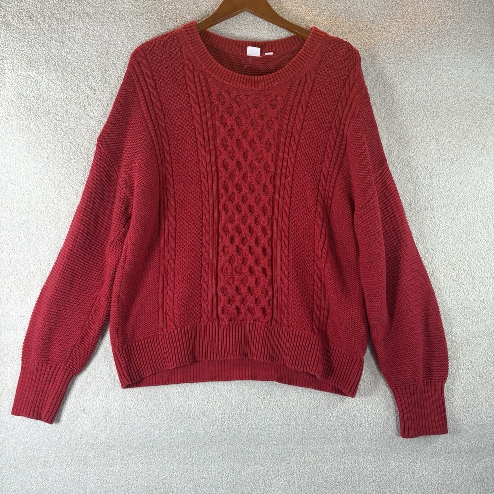 Gap Red Mixed Cable Knit Sweater 100% Cotton Women's XL Cottage Cabin Cozy Relax
